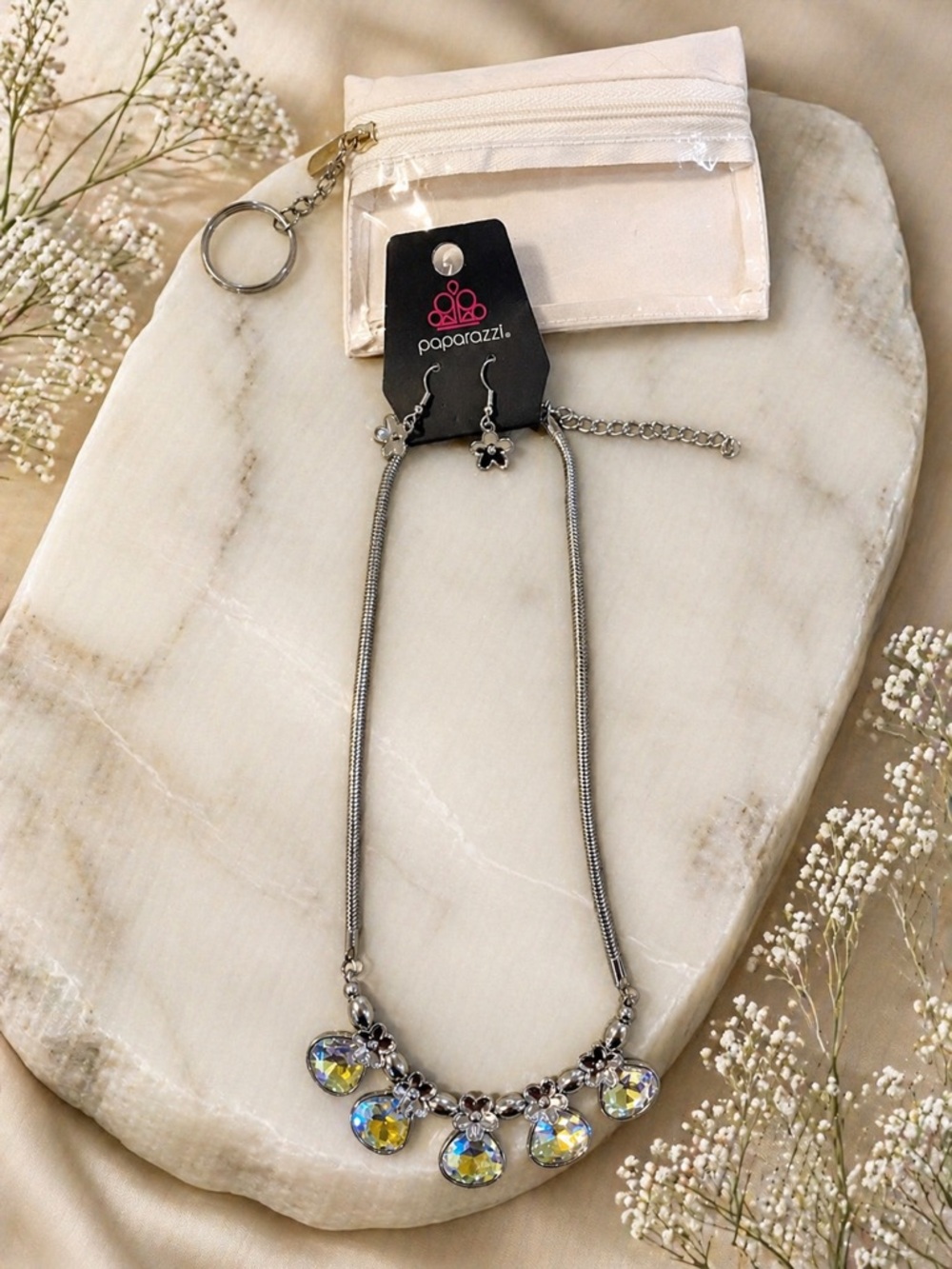 paparazzi Silver Iridescent Crystal Pendant Necklace